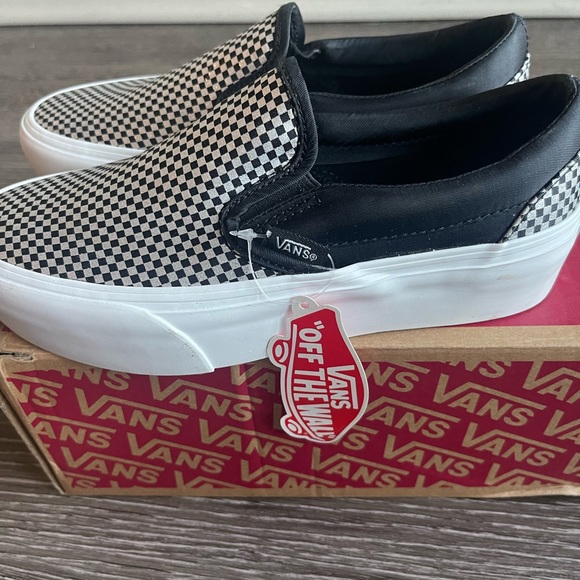 Vans Slip-On Platform Checkerboard Sneakers - Black & White - Picture 2 of 6